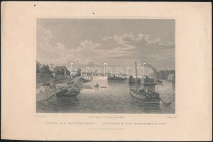 1853 Ludwig Rohbock (1820-1883) - J. Umbach: Óbuda s a hajómalmok, acélmetszet, jelzett a metszeten, jó állapotban...