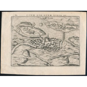 Győr (Raab) korabeli, madártávlati, rézmetszetű ábrázolása. Megjelent: Petrus Bertius...