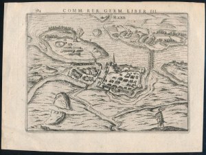 Győr (Raab) korabeli, madártávlati, rézmetszetű ábrázolása. Megjelent: Petrus Bertius...