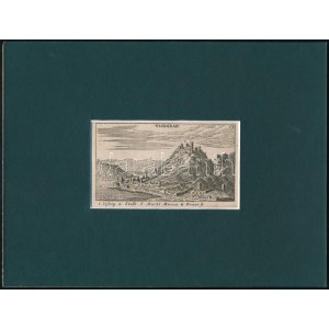 Visegrád és Nagymaros 1664-es rézmetszetű látképe. 7.5 x 13.5 cm Megjelent: (Nürnbergben) Sigmund von Birken...