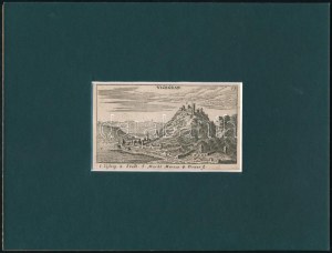 Visegrád és Nagymaros 1664-es rézmetszetű látképe. 7.5 x 13.5 cm Megjelent: (Nürnbergben) Sigmund von Birken...