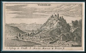 Visegrád és Nagymaros 1664-es rézmetszetű látképe. 7.5 x 13.5 cm Megjelent: (Nürnbergben) Sigmund von Birken...