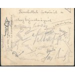 1938 Reims, a magyar labdarúgó-válogatott játékosai által aláírt képeslap, összesen kb. 20 db aláírással, köztük Toldi ...