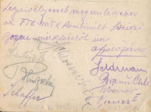 cca 1920 Bp., az FTC és az MTK kombinált csapatának játékosai által aláírt képeslap: Schlosser Imre, Schaffer Alfréd...