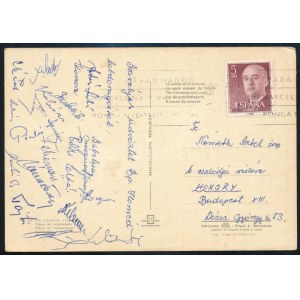 ca 1960 A Budapest Honvéd labdarúgócsapat tagjai által aláírt képeslap: Babocsay, Komora, Tajti, Kelemen, stb ...