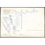 cca 1962 Magyar színészek aláírásai esztergomi képeslapon: Páger Antal, Kiss Ferenc, Szakáts Miklós, Makláry Zoltán...