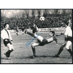 Németh Miklós (1946- ) labdarúgó, csatár, a Csepel FC (korábban az FTC) játékosának autográf aláírása őt ábrázoló fotón...