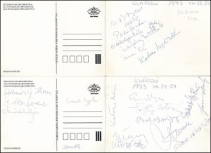1993 Balatonszárszó, az I. Szárszói Találkozón részt vevő értelmiségiek által aláírt 2 db képeslap...