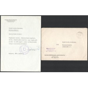 1975 Bp., Aczél György politikus, miniszterelnök-helyettes által aláírt levél és borítékja