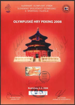 2008 Szlovák olimpikonok és sportvezetők által aláírt emléklap Pekingi Olimpia...