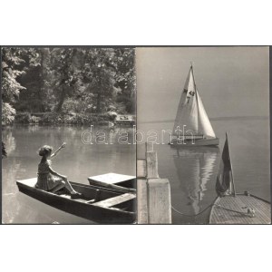 cca 1940 Vadas Jolán (1910-1978) 2 db vintage fotőművészeti alkotása: Vitorlás a Balatonon, Hallo Mami! ...