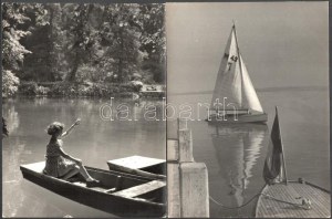 cca 1940 Vadas Jolán (1910-1978) 2 db vintage fotőművészeti alkotása: Vitorlás a Balatonon, Hallo Mami! ...