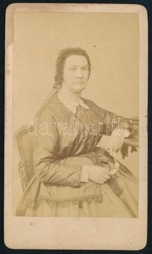 cca 1869 Kovács Teréz (1808-1892) nőnevelő, pedagógus, keményhátú fotó Borsos József pesti műterméből, 10,5×6...
