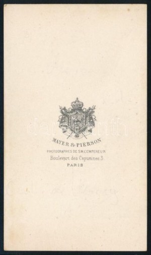 cca 1856 Charles Morny (1811-1865) francia államférfi, keményhátú fotó Mayer és Pierson műterméből, 10,5×6...