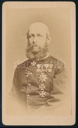 cca 1880 II. Frigyes Ferenc mecklenburg-schwerini nagyherceg (1823-1883) portréja, vizitkártya, 10,5x6 cm /...