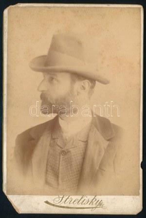 Konti József (1852-1905) karmester, zeneszerző portréja, keményhátú fotó Strelisky budapesti műterméből...