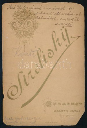 Konti József (1852-1905) karmester, zeneszerző portréja, keményhátú fotó Strelisky budapesti műterméből...