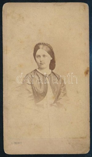 cca 1865 Perczel Irma, Perczel Mór legidősebb lánya, keményhátú fotó, 10,5×6,5 cm