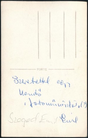 Szegedi Emil, (1907-1980) újságíró, fotóművész, szakíró önarcképe, a fotó hátoldalán autográf dedikációjával...