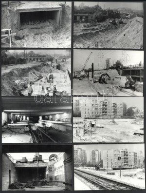 1988 Budapest, Újpest állomás felszíni munkálatai, 13 db vintage ezüstzselatinos fotó, datált, jelzett, feliratozott...