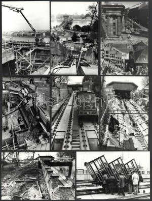 1985 Budapest, a budavári sikló építése idején, 13 db vintage ezüstzselatinos fotó, datált, többsége jelzett...