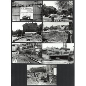 1974 Budapest, Kálvin tér, az aluljárórendszer építése idején, 13 db vintage ezüstzselatinos fotó, egy része datált...