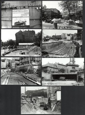 1974 Budapest, Kálvin tér, az aluljárórendszer építése idején, 13 db vintage ezüstzselatinos fotó, egy része datált...