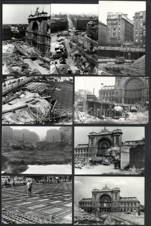 1967 és 1968 Budapest, a Baross tér látképe az aluljárórendszer építése idején, 13 db vintage ezüstzselatinos fotó...