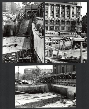 1974 Budapest, Deák tér, az aluljárórendszer építése idején, 9 db vintage ezüstzselatinos fotó, datált, jelzett...