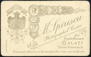 cca 1890-1900 Fiatal hölgy portréja, vizitkártya M. Spirescu román fényképész (Galati, magyarul Galac) műterméből, 10...