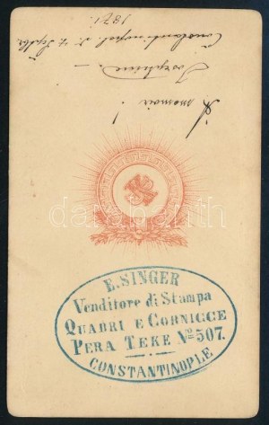 1871 Konstantinápoly (Isztambul), fátyollal takart arcú hölgy portréja, színezett fotó, vizitkártya...