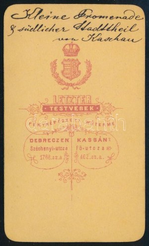 cca 1875 Kassa látképe, keményhátú fotó a Letzter testvérek (Debrecen, Kassa) műterméből, hátoldalon feliratozva, 10...