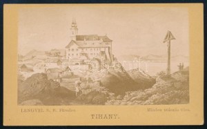 cca 1875 Tihany, grafika nyomán készült keményhátú fotó, Lengyel Samu Balatonfüred, 6,5×10...