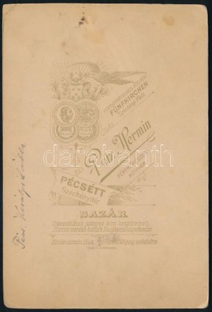 cca 1895 A Pécsi Királyi Ítélőtábla épülete, alul üzletekkel, Pátz H. keményhátú fotója, hátoldalon feliratozva, 10...