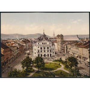 cca 1880 Kassa (Felvidék) Nemzeti Színház, fotokróm nyomat, sérülésekkel, 15×22 cm