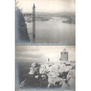 cca 1920 Svájci kilátó, hegyi vasút, csónakázók, tájak, 5 db feliratozott vintage fotó, ezüst zselatinos fotópapíron...