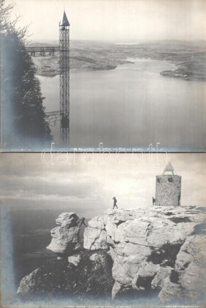 cca 1920 Svájci kilátó, hegyi vasút, csónakázók, tájak, 5 db feliratozott vintage fotó, ezüst zselatinos fotópapíron...