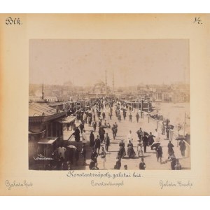 cca 1900 Konstantinápoly Galata híd / pincérnő Kétoldalas albumin fotók kartonon Sébah &amp...