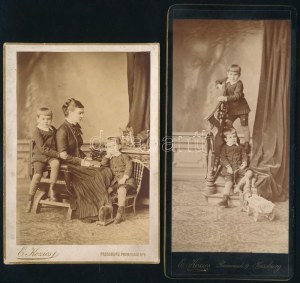 1882 Pozsony, Műtermi portrék gyerekekről, 2 db keményhátú fotó Kozics műterméből, egyik hátoldalon datálva, 16,5×10...