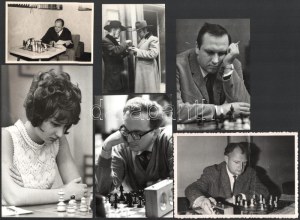 cca 1968 Magyar és német sakkozókat ábrázoló fotók, 3-3 db fotó, (összesen 6 db), a magyar fotókon Lengyel Levente ...
