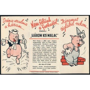 cca 1935 Walt Disney: A három kismalac c. rajzfilm könyvváltozatának magyar kiadását reklámozó színes prospektus. Bp....