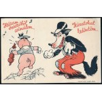 cca 1935 Walt Disney: A három kismalac c. rajzfilm könyvváltozatának magyar kiadását reklámozó színes prospektus. Bp....