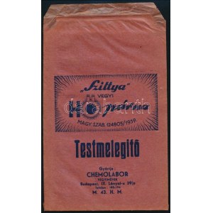1939 Szittya, vegyi hőpárna Chemolabor, reklám boríték, katonai felhasználású 17x28 cm