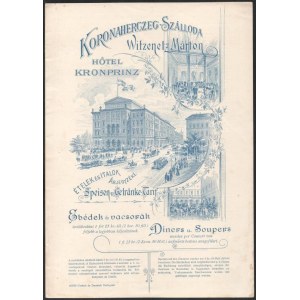 cca 1890 A temesvári (Erdély) Koronaherceg Szálloda (tulajdonos: Witzenetz Márton) étlapja...