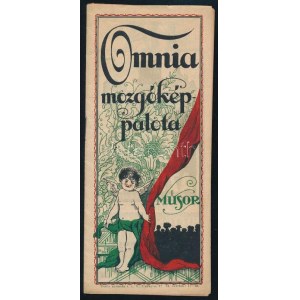 cca 1920 Omnia mozgókép palota műsora, Bp.,Thalia-ny., rengeteg korabeli reklámmal is, színes, litografált...