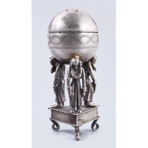 Ezüst (Ag) besamin tartó figurális alakokkal, 1894, orosz, jelzett, mesterjellel, m: 8,5 cm, 69g /// Silver (Ag...