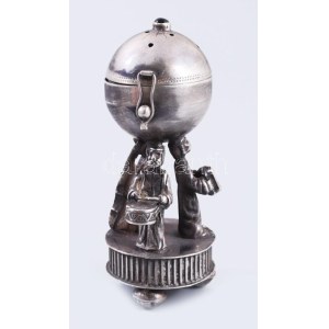 Ezüst (Ag) besamin tartó szukkoti zenélő figurális alakokkal, 1894, orosz, jelzett, mesterjellel, m: 9 cm, 86g //...
