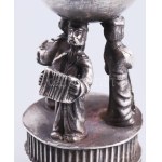 Ezüst (Ag) besamin tartó szukkoti zenélő figurális alakokkal, 1894, orosz, jelzett, mesterjellel, m: 9 cm, 86g //...