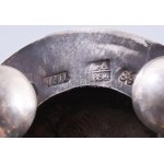 Ezüst (Ag) besamin tartó szukkoti zenélő figurális alakokkal, 1894, orosz, jelzett, mesterjellel, m: 9 cm, 86g //...