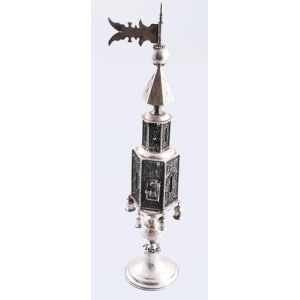 Ezüst (Ag) besamin tartó. 1854, 13 latos jelzés, AS mesterjegy, m: 36,5 cm, 322g /// Silver (Ag) Besamim Container...
